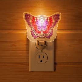 Butterfly Night Light Plug into Wall – Made with Real Glass, Stained Glass Styled Nightlight for Hallway, Nursery, Bedroom, Bathroom, Kitchen, Stairway – Nature Inspired Home Decor (Purple Pink)