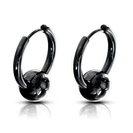 20GA 316L Stainless Steel Faux Captive Bead Hinged Hoop Earrings, Sold as a Pair (Black)
