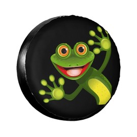 Merry Green Frog Cute Animal Spare Tire Cover Weatherproof Waterproof Tire Wheel Cover UV Sun Protection Wheel Tire Protector Tyre Cover Universal Fit for Trailer RV SUV Truck Off-Road Vehicle 14 Inch