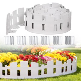 Garden Edging Border, 33FT Landscape Edging for Flower Beds, 4in Tall Plastic No-Dig Garden Lawn Border with 60 Stakes, Decorative Small Flower Bed Edging Borders (White)