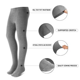 Zubii Basic Tights for Girls | Ultra Comfy, Soft Tights Made from Breathable cotton| Great Tights For Uniform, or Everyday (12, Grey)