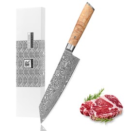 zayiko Kiritsuke Chef Knife, 8 Inch Blade Kitchen Knife, Professional Chefs Knife made from 67 Layers of Damascus Steel with VG10 Core, Damascus Knife with Birch Rroot Wood Handle (Kinone Series)