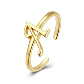 Women's Girls' Letter Ring 925 Sterling Silver Open Adjustable Stackba Initial Alphabet A-Z Rings Ankle Rings for Children Mother's Day Birthday Gift, Sterling Silver Sterling silver 14K Gold Plated