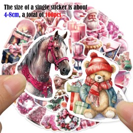 BDSHUNBF 100 Pack Christmas Stickers, Waterproof Stickers, Scrapbook Stickers, Vintage Stickers, Aesthetic Stickers, Christmas Decoration Stickers for Christmas, Christmas Party