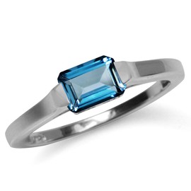 Silvershake 1.14ct. Genuine Octagon Shape London Blue Topaz White Gold Plated 925 Sterling Silver East-West Solitaire Promise Ring Size 8.5