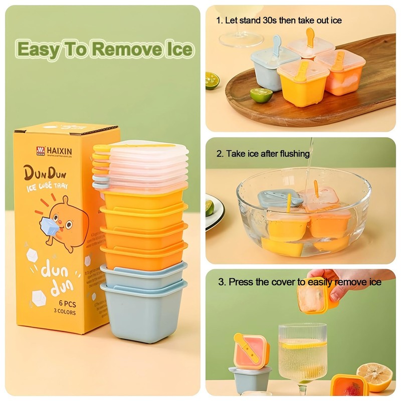 6Pcs Popsicle Mould,Ice Cube Mold with Lid and Reusable Popsicle