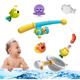 SPITZER TOYS® Bath Toy, Fishing Set with Fishing Net, Fishing Game for the Bath with Fish in Bright Colours, Magnetic Fish Water Toy, Bath Toy Baby Children