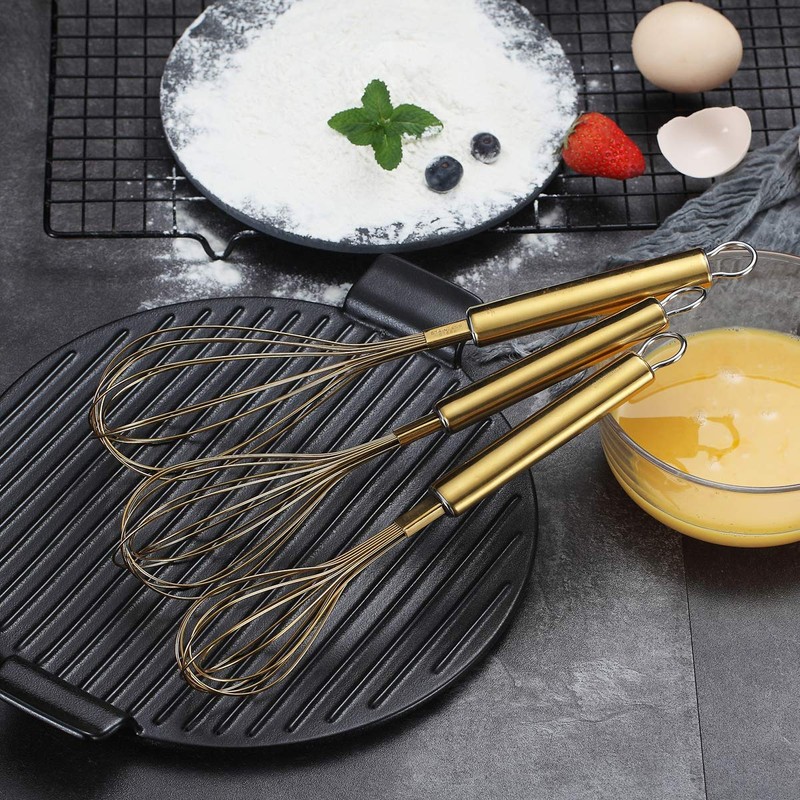 Berglander Gold Whisk Pack of 3 Stainless Steel 8",10",12", Titianium