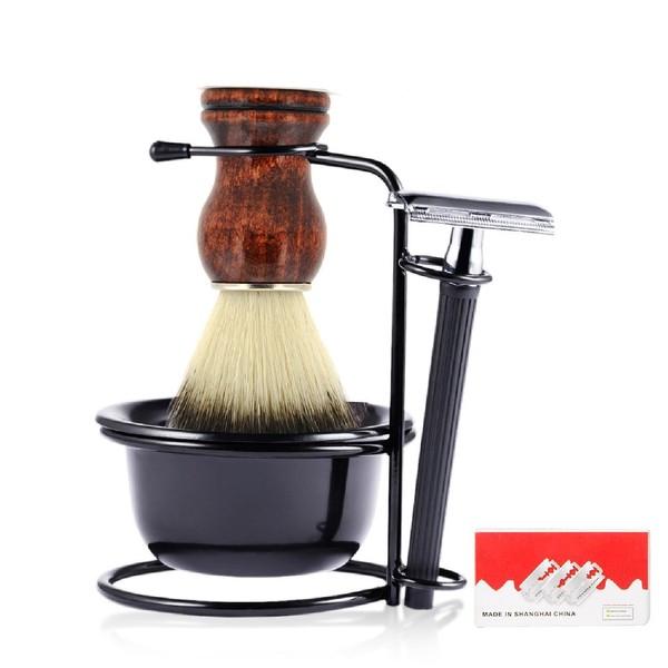 Danweix Men's Safety Shaving Razor Brush Set, Shaving Kit Includes