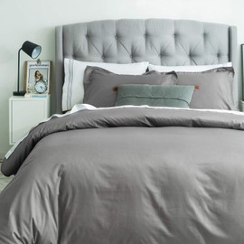 SUSYBAO 3 Piece Duvet Cover Set 100% Natural Cotton Queen Size Grey Bedding Set 1 Solid Gray Duvet Cover with Hidden Zipper Ties 2 Pillow Shams Hotel Quality Soft Breathable Luxurious Fade Resistant