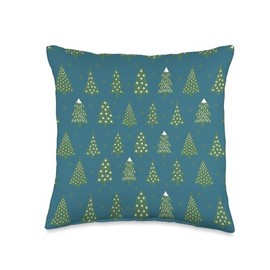 Blue Green White Festive Christmas Tree Pattern Throw Pillow