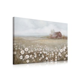 ATELIYISHU Barn Canvas Wall Art Rustic Farmhouse Wall Decor Country Meadow Landscape Painting Sky and Wild Flowers Prints Artwork for Bedroom Kitchen 12''x 16"