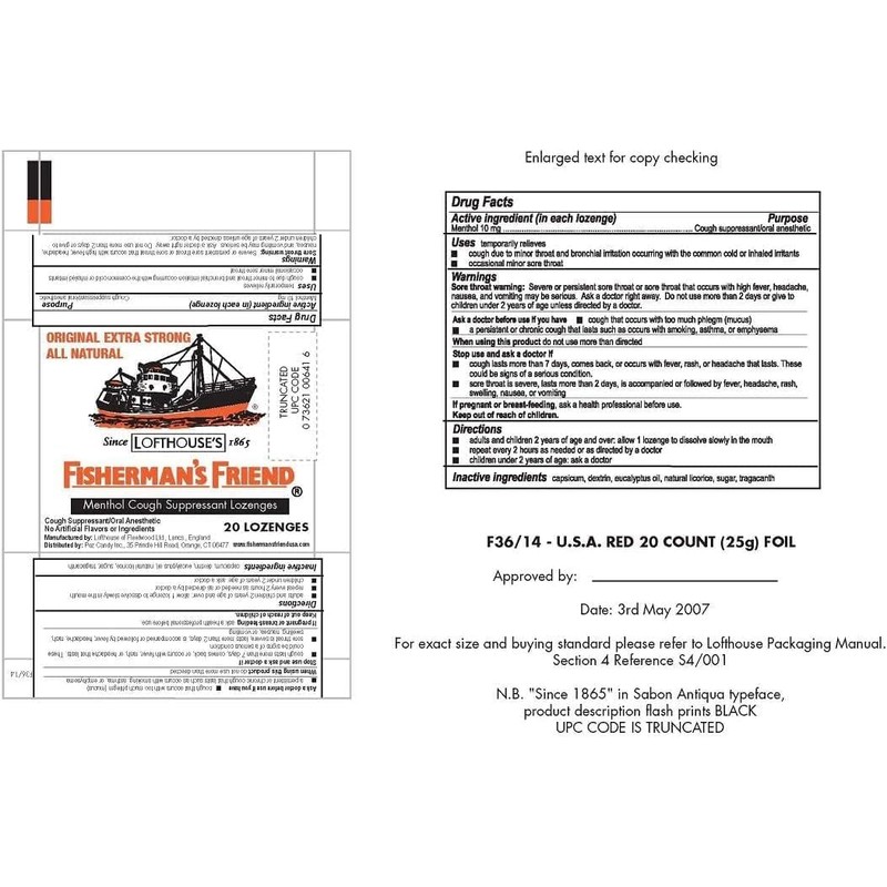 Fisherman’s Friend Original Extra Strong Menthol Cough Suppressant Lozenges, Gluten-Free,