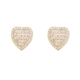 Peach Heart CZ Grillz for Women Unisex Rhinestone Love Heart Shaped Hip Hop Single Tooth Top and Buttom Grills Punk Rapper Costume Cosplay Teeth Accessories Jewelry Gifts (Gold)
