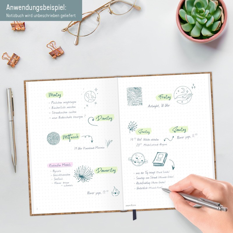 paper&you® Bullet Journal Dotted A5 with Elastic Band "Cork" 156