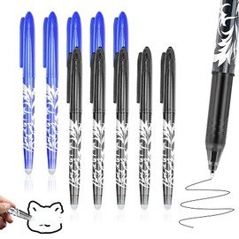 10 Erasable Pens Black Blue, 0.7mm Rub Out Pens Ink Eraser Pen with Rubber on the End, Friction Pen Erasable Gel Ink Pens for Kids Adults, Smooth Writing School Stationery for Notes Editing Paperwork
