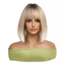 Jorla Peluca Corta De Encaje Frontal Bobo For Mujer, Rubio Platin