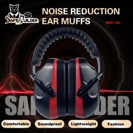 SAFEBUILDER Safety Ear Muffs SNR 33dB Noise Reduction Earmuffs Adults Sound Proof For Sleeping Outdoor Working Shooting Industrial (1, 1-Black Combine Red)