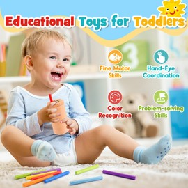 Dromlag Montessori Toy from 1 2 3 Years, Plug-In Game from 1 2 3 Years Wooden Colour Sorting Toy Wooden Toy from 1 2 3 Years Montessori Toy Baby Toy 1 Year Sensory Toy Baby