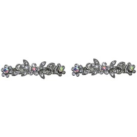 Set of 2 - A Pair - Hair Barrettes Small French Clip Barrette Sparkly Crystals 1366-crystalPair