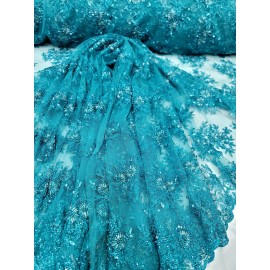 Totally Paris Teal Beaded Lace Bridal Wedding Fabric Sold By Yard Scalloped Floral Prom Dress