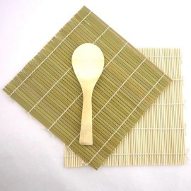 JapanBargain Set of 2 Green/Yellow Bamboo Sushi Mat With Rice Paddle Set S-3675x2