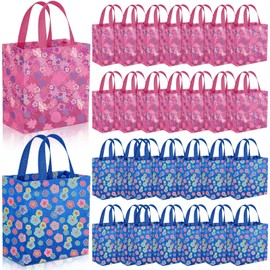 Sunnymove Cartoon Party Favor Bags with Handles Reusable Pink Blue Hawaiian Gift Non-woven Bags with Handles for Birthday Party Supplies Animation Themed Decoration