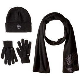 Timberland Double Layer Scarf, Cuffed Beanie & Magic Glove Gift Set Accessory, black, One Size