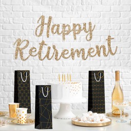 Gold Wine Gift Bags - Set of 6 - Assorted Black & Gold Gift Bags With Handles + Name Tags. - Modern Geometric Metallic Gift Bags - Perfect for Christmas, Birthdays, Anniversaries, Bridal Showers, Thank You Gifts, Housewarming Dinner Party, Weddings, & more! - 6 Pack