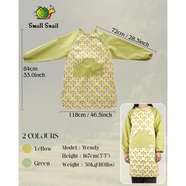 Small snail Long Sleeve Cotton Apron Waterproof Women Pinafore Kitchen Apron with Big Pockets for Cooking, Baking, Gardening, Housework