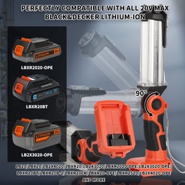 2000LM LED Work Light for Black and Decker 20v Lithium Battery, 25W Flashlight for Camping, Car Repairing, Emergency and Job Site Lighting