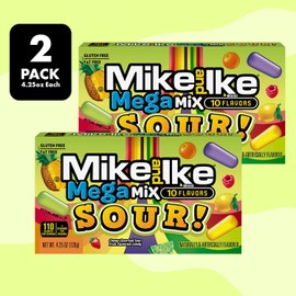 Mike and Ike Mega Mix Sour Candy, 2 Pack of Movie Theater Candy-Boxes 4.25 OZ Each, Ideal for Your Favorite Films, Perfect Theater Box Candy for Sharing with Friends