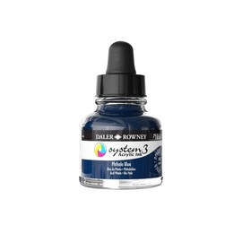 Daler-Rowney System3 Acrylic Ink Bottle Phthalo Blue 29.5ml - Versatile Acrylic Ink for Artists and Students - Opaque Calligraphy Ink for Drawing Illustrating Airbrushing Dip Pen Ink and More