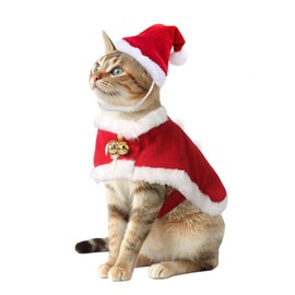 BillionChains Cat Christmas Costume with Santa Hat and Cloak Cat Xmas Outfit for Kitten/Puppies/Home Christmas Decoration