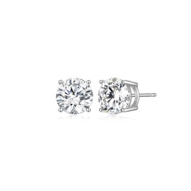 LUXLAB DIAMONDS .925 Sterling Silver Rhodium Plated 4.00 Carat Moissanite Stud Earrings for Women - Elegant Solitaire Design Sterling Silver Earrings, Hypoallergenic Sparkling Moissanite Jewelry