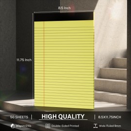 3 Pack 8.5 x 11 Note Pads Wide Ruled Legal Pads Canary Yellow Paper Notepad, 80gsm Double-Sided Printing 8-1/2" x 11-3/4" Lined Writing Pads, 50 Sheets Perforated Memo Pads for Office Home School