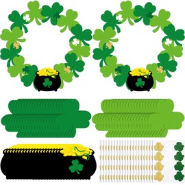 Engrowtic 24 Sets St. Patrick's Day Wreath Crafts Kits Irish Clover Shamrock Wreath Decorating Kit DIY Lucky Shamrock Home Decorations for Kids Classroom Home Activities Fun Party Favors …