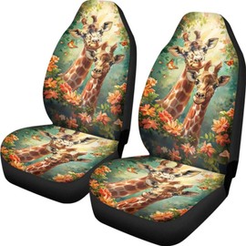 BIGCARJOB 2 Pack Animal Giraffe Car Seat Cover Set for Front Only,Lovely Giraffe Print Auto Front Seat Protector Vehicle Bucket Seat Cover for Women Men Auto Accessories
