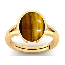 SirDaksh 8.25 Carat Certified Natural Tiger Eye Adjustable Astrological Ring For Men And Women's, Gold