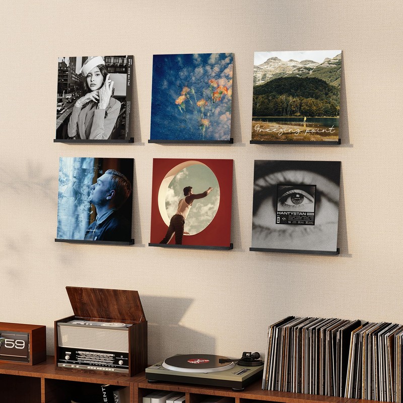 RICHFOCUS Vinyl Wall Mount, 6 Pack Solid Wood Vinyl Record