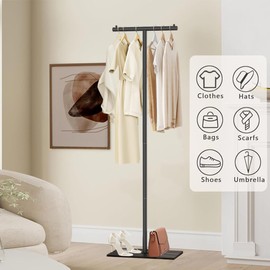 T-Shaped Metal Rack Stand,Modern Clothes Rack With Rock Slab Base,68.8 Inch Freestanding Clothing Rack Stand,Suitable For Boutiques, Entryway, Bedroom, Living Room, Hallway, (Black, 68.8inch)