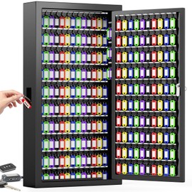 250 Keys Key Lock Box Wall Mount with Additional 24 Side Hooks and Key Tags, Anti-Theft Key Box Key Cabinet with Side Drop Slot, Key Organizer Key Safe for Home Office Garage Rental Business