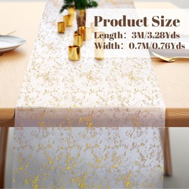URROMA Gold Table Runner, 27 x 118 Inches Metallic Gold Glitter Table Runners Gauze Boho Table Cover Bridal Baby Shower Table Centerpiece Decor