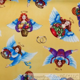 Quilting Treasures BonEful Fabric FQ Cotton Quilt Yellow Angel Country Fruit Girl Doll Dress Flower