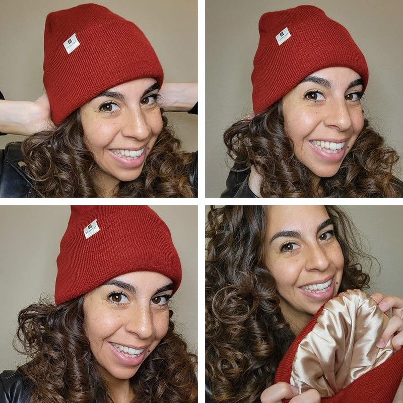 YANIBEST Womens Satin Lined Knit Beanie Hat Acrylic Winter Hats