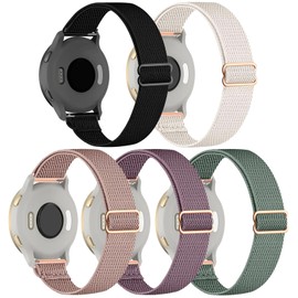 CUNUJIX 5 Pack Slim Stretchy Watch Bands Compatible with 18mm Garmin Vivoactive 4s/ Venu 3s/ Venu 2s/ Vivomove 3s /Forerunner 255S /Forerunner 265S, Loop Thin Nylon Elastic Fabric Strap for Women Men