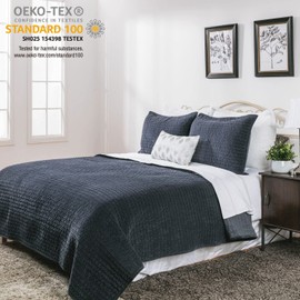 ELEGANT LIFE HOME Royal Velvet Cotton Bed Quilts and Pillow Cover Set (King Sham, Dusty Blue)