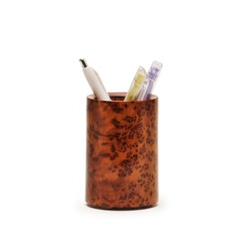 YEMMA GOODS Handmade Thuya Wood Burl Pen Holder Cup | Moroccan Artisanal Desk Organizer | Natural Wooden Office Decor