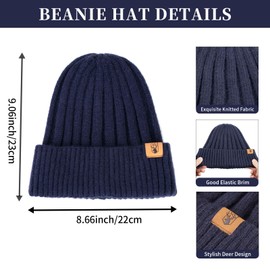 Winter Beanie Hats for Men with Touchscreen Gloves Warm Knit Hat with Fleece Lined Winter Gloves Set for Men and Women 2PCS Navy Blue