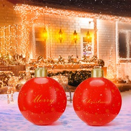 Belle Vous 2 Pack of Christmas Inflatable Ball Decorations - 60cm / 23.6 Inches Holiday Ball Ornaments - Giant Red PVC Baubles for Outdoor Xmas Tree, Yard, Garden, Lawn and Pool Decoration